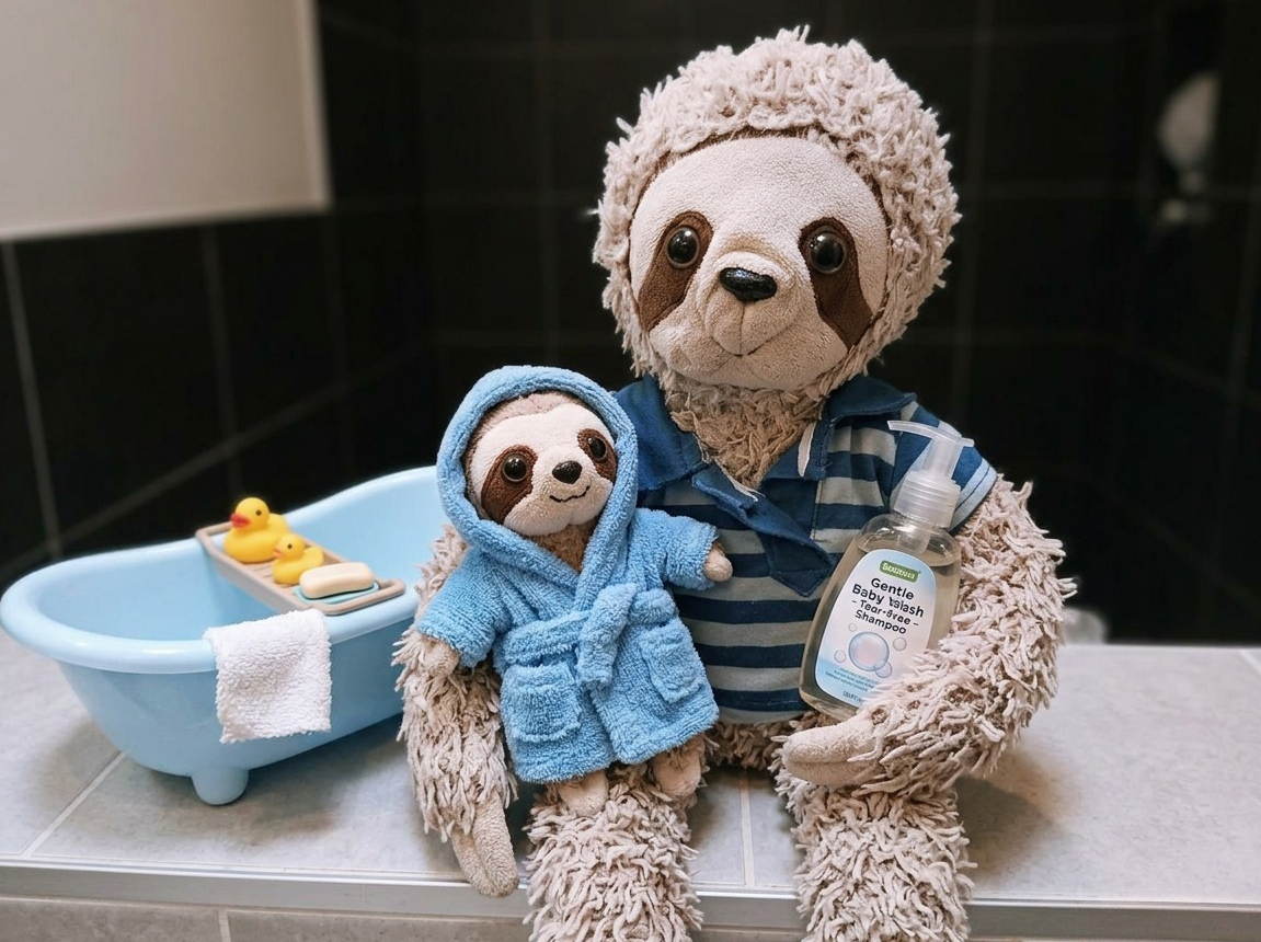 Corn bathing a baby sloth